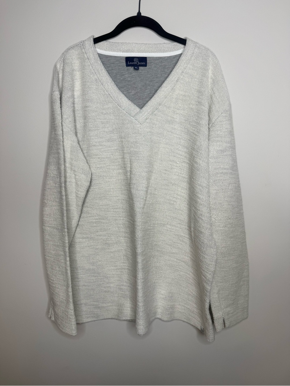 Lauren James Men’s V-Neck Sweater in Light Gray Heather - Picture 1 of 6